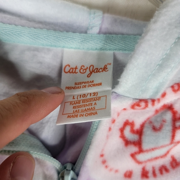 Cat & Jack Girls Large 10/12 Fleece Zip Up Jumpsuit Blue Pajama Unionsuit - Picture 6 of 6